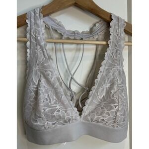 Victoria's Secret PINK Gray Floral Lace Strappy Cage Back Bralette Size Large